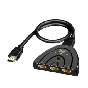Faith 4K 3-Port HDMI Switcher - 3x1, 1080P, 3D HDMI Switch Selector, 3 Inputs to 1 Output, Pigtail Auto Converter Cable for DVD, HDTV, Xbox, PS3, PS4, PS5.