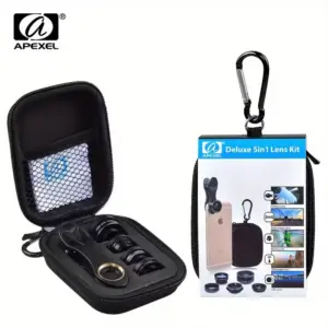 Faith APEXEL 5 in 1 Camera Lens Kit with Fish Eye, Macro, Wide Angle & 2x Telephoto Lens with CPL Filter