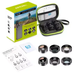 Faith Apexel 6 in 1 Camera Lens Kit, Phone Lenses Clip on Fisheye Lens, Wide Lens, Macro Lens, 6 Star Filter, CPL Filter, ND 32 Filter