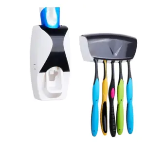 Faith Automatic Wall-Mounted Toothpaste Dispenser & 5-Slot Toothbrush Holder – Hands-Free Bathroom Organizer (Detachable Plastic Design)