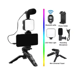 Faith Video Making Vlogging Kit 5in1 for Live Streaming, Vlogging, Self-Portrait Photography with Stand LED Light, Mobile Holder AY-49