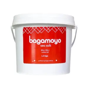 Bagamoyo Sea Salt Bagamoyo Pili Pili Spicy Sea Salt, 1.3kg Tub, Sea Salt with Chilli and Black Pepper, Iodized, Made in Tanzania
