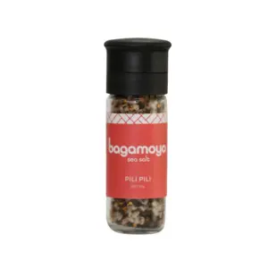 Bagamoyo Sea Salt Bagamoyo Pili Pili Sea Salt 80g Grinder, Sea Salt with Black Pepper & Chilli Flakes, Iodized, Made in Tanzania