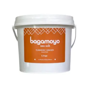 Bagamoyo Sea Salt Bagamoyo Turmeric Ginger Salt 1.3kg Tub, Sea Salt with Turmeric, Ginger and Black Pepper, Iodized, Made in Tanzania