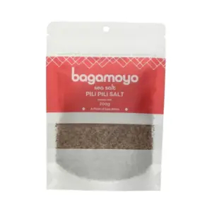 Bagamoyo Sea Salt Bagamoyo Pili Pili Spicy Sea Salt, 200g Pouch, Sea Salt with Chilli and Black Pepper, Iodized, Made in Tanzania