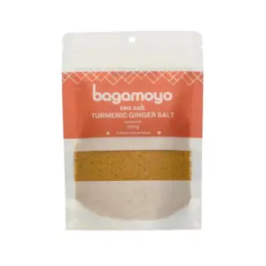 Bagamoyo Sea Salt Bagamoyo Turmeric Ginger Salt 200g Pouch, Sea Salt with Turmeric, Ginger & Black Pepper, Iodized, Made in Tanzania