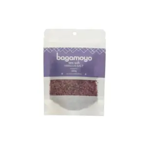 Bagamoyo Sea Salt Bagamoyo Hibiscus Sea Salt 100g Pouch, Sea Salt with Hibiscus, Iodized, Made in Tanzania