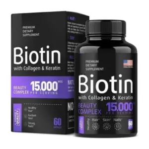 Faith Pure Biotin with Collagen & Keratin 15,000mcg – For Hair Growth, Glowing Skin & Strong Nails (60 Capsules)