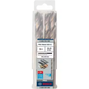 Bosch HSS-G Ground Metal Drill Bit 130°, 11.5mm x 94mm x 142mm 2608595080 (Pack of 5 Pcs)
