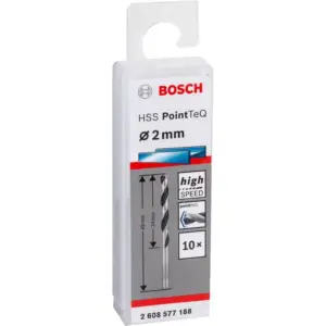 Bosch HSS Twist Drill Bit PointTeQ 2 mm, 118° 2608577188 (Pack of 10 Pcs)