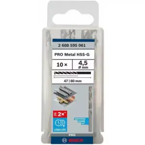 Bosch HSS-G Ground Metal Drill Bit 135°, 4.5mm x 47 x 80mm 2608595061 (Pack of 10 Pcs)
