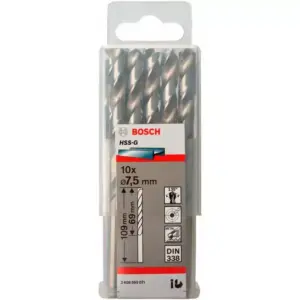 Bosch HSS-G Ground Metal Drill Bit 90°, 7.5mm x 69 x 109mm 2608595071 (Pack of 10 Pcs)