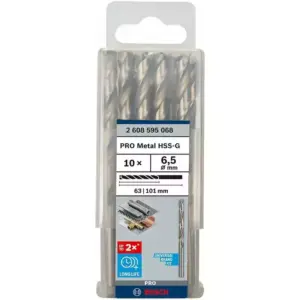 Bosch HSS-G Ground Metal Drill Bit 135°, 6.5mm x 63 x 101mm 2608595068 (Pack of 10 Pcs)
