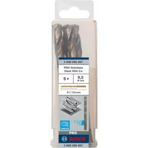 Bosch HSS Metal Drill Bit 135°, 9.5 mm x 81 x 125 mm 2608585897 (Pack of 5 Pcs)