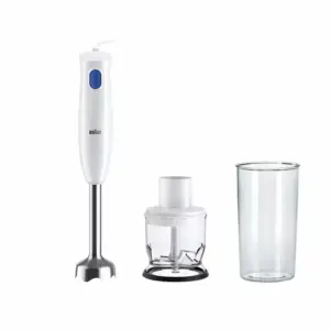 Braun MultiQuick 1 Hand Mixer 450W Lightweight Mixer with Easy Twist Technology, One Speed, 350ml Chopper and 600ml Beaker Included MQ10.201MWH