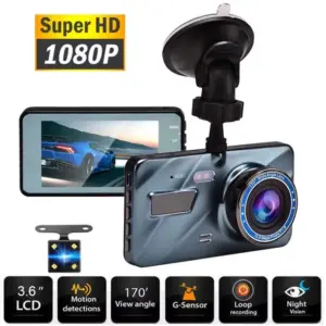 Generic 1080p FHD Dashboard Camera for Car with Front & Rear Camera, SD Card, Night Vision, G-Sensor, Loop Recording, Motion Detection