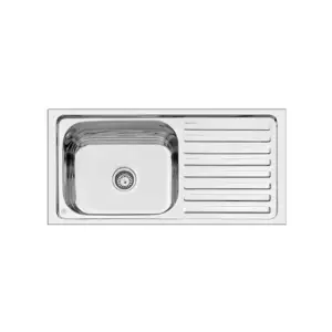 CERA Sanitary Cera Single Bowl Kitchen Sink with Drain Board, Stainless Steel, 1041x508mm Quatrino, Glossy B4512121GL