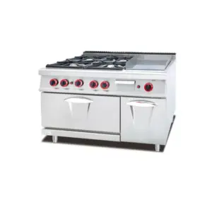 Commercial Kitchen Equipment Commercial 4 Burner Gas Range with Griddle, Oven & Cabinet 102360 BTU, WG-GH-996A