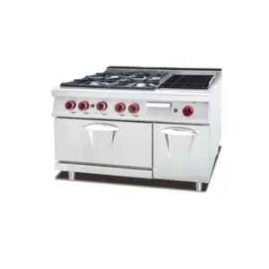 Commercial Kitchen Equipment Commercial 4 Burner Gas Range with Lava Rock Grill & Oven 92124 BTU, WG-GH-999A