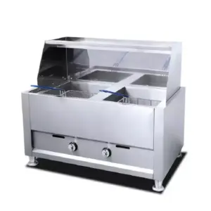 Commercial Kitchen Equipment Commercial Gas Fryer 42L Double Tank, High-Efficiency LPG Dual 21L Countertop Deep Fryer, Professional Stainless Steel Fryer HGF-907C