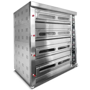Commercial Kitchen Equipment Commerecial Gas Deck Oven 4-Deck 12-Tray, 20–400°C High-Capacity Control, Industrial Stainless Steel Pizza & Bread Oven – HGO-412