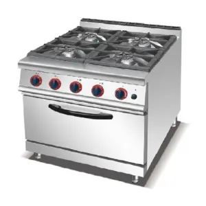 Commercial Kitchen Equipment Commercial Gas Range with Integrated Gas Oven 4-Burner, SS304 Industrial Cooker with Flame-Out Protection – HGR-705