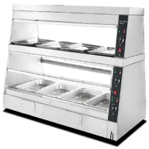 Commercial Kitchen Equipment Commercial Electric Hot Food Display Warmer 6 Pan Capacity, 3kW High-Power Professional Food Showcases, Stainless Steel Heating Cabinet HW-6P-B