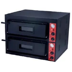 Commercial Kitchen Equipment Commercial Electric Pizza Oven 3kW, Double Deck with Dual 400x400mm Pizza Stones, Professional Stainless Steel Countertop Oven