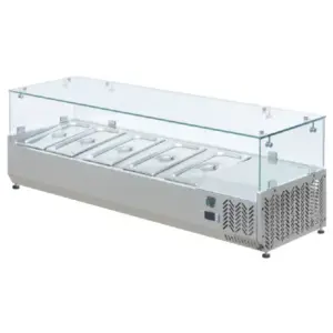 Commercial Kitchen Equipment Commercial Electric Static Cooling Salad Bar 5x1/4 GN Capacity +2°C to +8°C Refrigerated Prep Topper, Professional Stainless Steel Salad Station HSL-1200