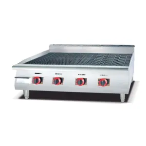 Commercial Kitchen Equipment Commercial 4-Burner Electric BBQ Lava Rock Grill, 16kW Heavy-Duty 3-Phase Countertop Grill, Professional 1200mm Stainless Steel Industrial Charbroiler WG-EG-48H