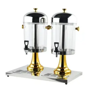 Commercial Kitchen Equipment Double Juice Dispenser 16L, Luxury Gold Stainless Steel Dual Beverage Server, High-Capacity 2-Tank Premium Buffet Juice Dispenser WG-W16