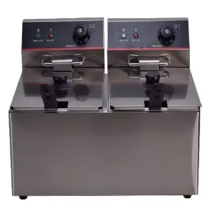 Commercial Kitchen Equipment Commercial Electric Fryer 16L Double Tank, Dual 2.8kW High-Power Countertop Deep Fryer, Professional Stainless Steel Fryer WG-8L-2