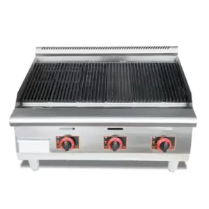 Commercial Kitchen Equipment Commercial 3-Burner Electric BBQ Lava Rock Grill, 12kW Heavy-Duty 3-Phase Countertop Grill, Professional 900mm Stainless Steel Industrial Charbroiler WG-EG-36H