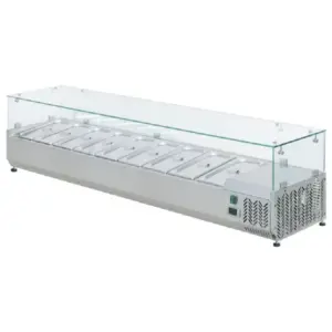 Commercial Kitchen Equipment Commercial Electric Static Cooling Salad Bar 9x1/4 GN Capacity +2°C to +8°C Refrigerated Prep Topper, Professional Stainless Steel Salad Station HSL-1800