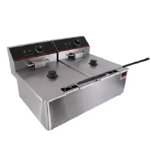 Commercial Kitchen Equipment Commercial Electric Fryer 22L Double Tank, Dual 3.5kW High-Power Deep Fryer, Professional Stainless Steel Countertop Fryer WG-11L-2