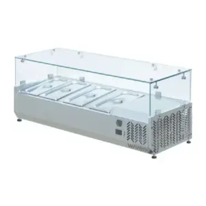 Commercial Kitchen Equipment Commercial Electric Static Cooling Salad Bar 4x1/4 GN Capacity +2°C to +8°C Refrigerated Prep Topper, Professional Stainless Steel Salad Station HSL-1000