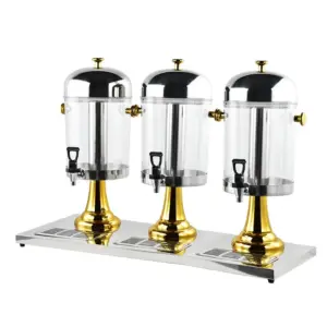 Commercial Kitchen Equipment Triple Juice Dispenser 24L, Luxury Gold Stainless Steel 3-Tank Beverage Server, High-Capacity Premium Buffet Juice Dispenser WG-W24