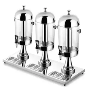Commercial Kitchen Equipment Triple Juice Dispenser 24L, Professional Silver Stainless Steel 3-Tank Beverage Server, High-Capacity Buffet Juice Dispenser WG-Q24