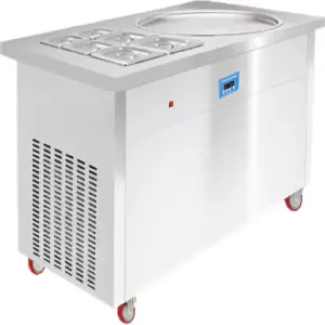 Commercial Kitchen Equipment Commercial Electric Round Roller Ice Cream Machine, 2.4kW High-Power Fried Ice Cream Roll Maker, Professional Stainless Steel Cold Plate Machine FIR-PF1R-C