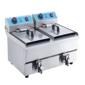 Commercial Kitchen Equipment Commercial Electric Fryer 20L Double Tank, Dual 3.25kW High-Power Deep Fryer, Professional Stainless Steel Countertop Fryer WG-102V