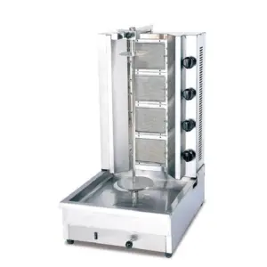 Commercial Kitchen Equipment Commercial Gas Kebab Machine 20kg 4-Burner 52,545 BTU Industrial Shawarma Griller, Professional Motorized Stainless Steel Doner Kebab Machine WG-950