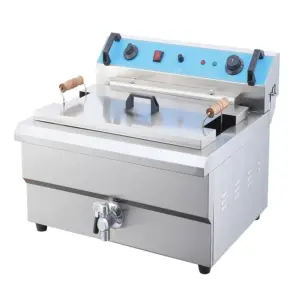 Commercial Kitchen Equipment Commercial Electric Fryer 30L Countertop, 6kW Industrial High-Power Single Tank Deep Fryer with Drain Tap, Professional Stainless Steel Fryer WG-30L