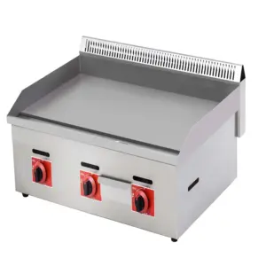 Commercial Kitchen Equipment Commercial LPG Gas Griddle 730mm, High-Output 3-Burner Flat Top Grill, Professional Stainless Steel Countertop Gas Griddle WG-720B