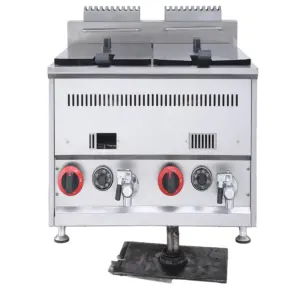 Commercial Kitchen Equipment Commercial Gas Fryer 36L Double Tank, Heavy-Duty Dual 18L LPG Deep Fryer, Professional Stainless Steel 2-Basket Fryer WG-GF182