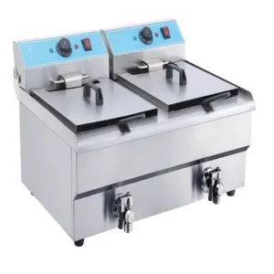 Commercial Kitchen Equipment Commercial Electric Fryer 32L Double Tank, Dual 5kW Ultra-High Power Deep Fryer, Professional Stainless Steel Countertop Fryer WG-162V