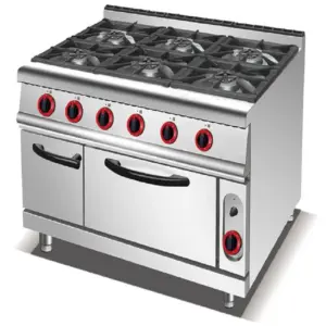 Commercial Kitchen Equipment 6-Burner Gas Range with Integrated Gas Oven, Professional 173,400 BTU/hr Industrial Stove, Heavy-Duty LPG Combi Range HGR-776