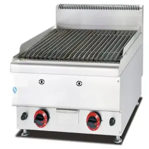Commercial Kitchen Equipment Countertop Gas BBQ Lava Rock Grill, 34,000 BTU Professional LPG Charbroiler, Heavy-Duty 600mm Stainless Steel Industrial Grill WG-GH-569