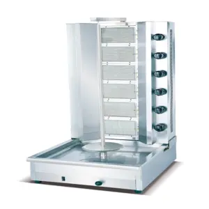 Commercial Kitchen Equipment Commercial Gas Kebab Machine 6-Burner 60kg 81,888 BTU Industrial Shawarma Griller, Professional Motorized Stainless Steel Doner Kebab Machine WG-1150