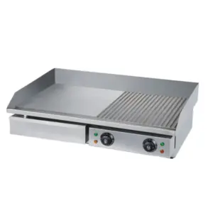 Commercial Kitchen Equipment Commercial Electric Full Flat Griddle 4.4kW, Professional 728mm Dual-Zone Flat Top Grill, Heavy-Duty Stainless Steel Countertop Griddle WG-820 YH