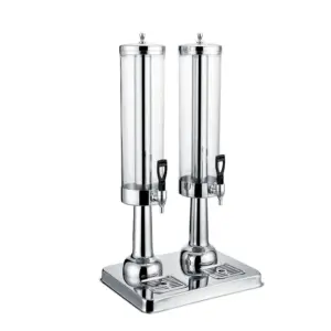 Commercial Kitchen Equipment Double Juice Dispenser 2×3L, Professional Silver Stainless Steel Dual Beverage Server, Compact Buffet Juice Dispenser ASC-3LX2